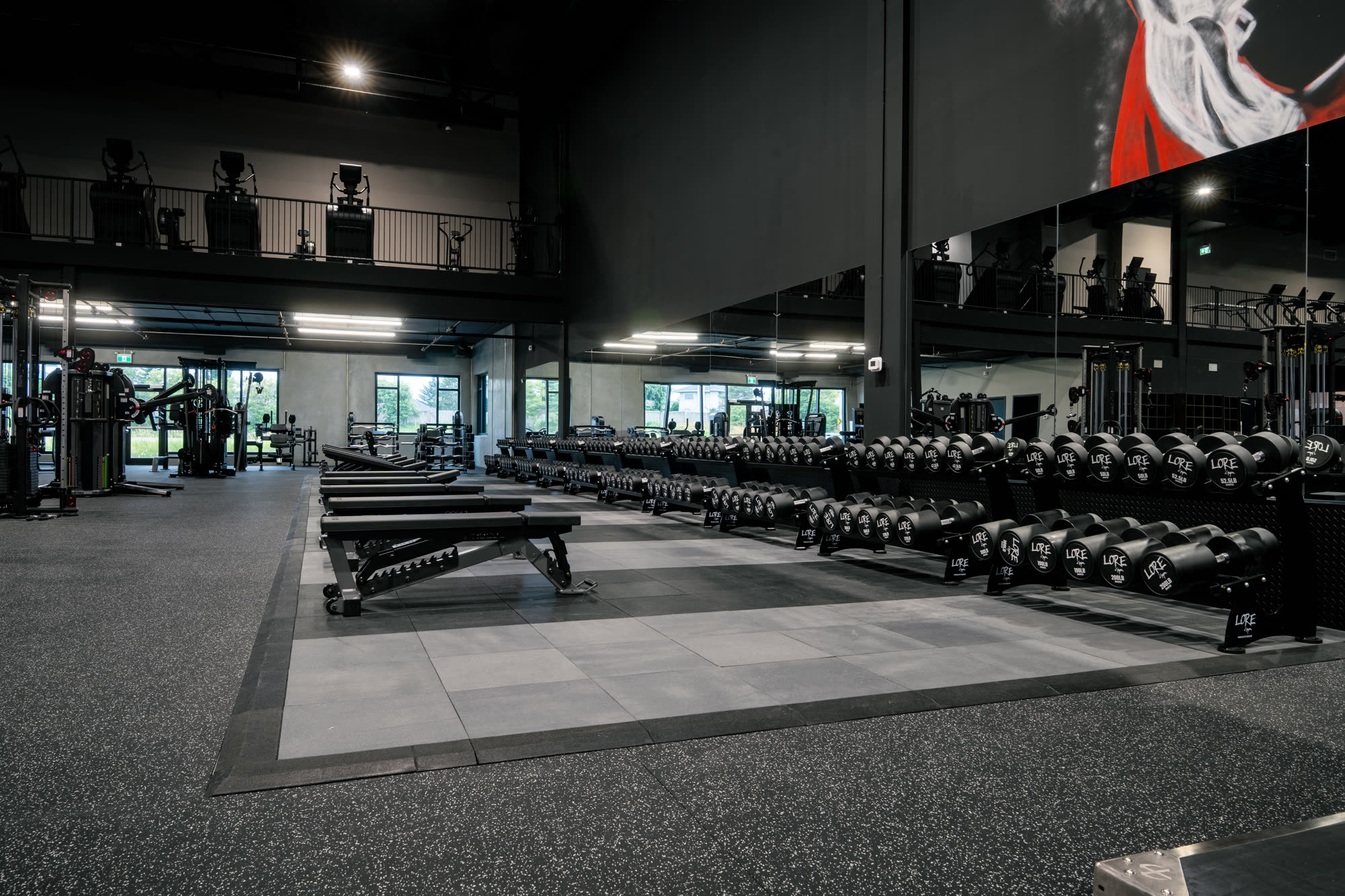 Iron Lore Gym Edmonton — full dumbbell wall from half-pound increments up to 200lb