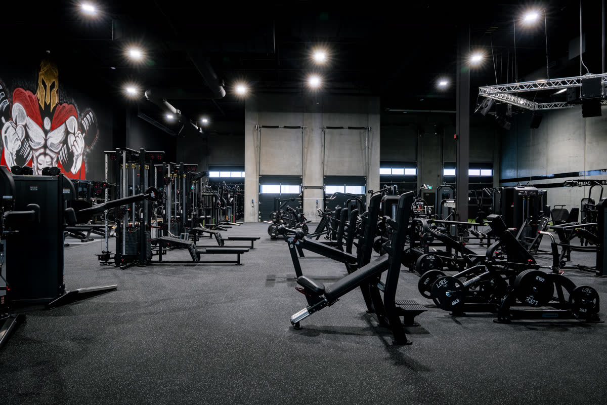 Iron Lore Gym Edmonton — strength floor with Iron Lore mural
